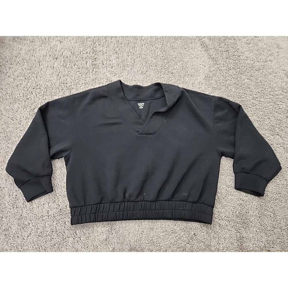 Old Navy Active Sweatshirt Womens XXL Black Bounce Fleece Cropped V-Neck